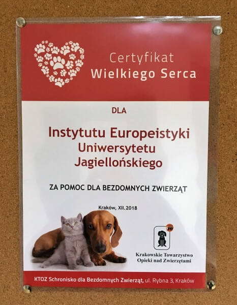 Instytut Europeistyki pomaga schronisku dla bezdomnych zwierząt