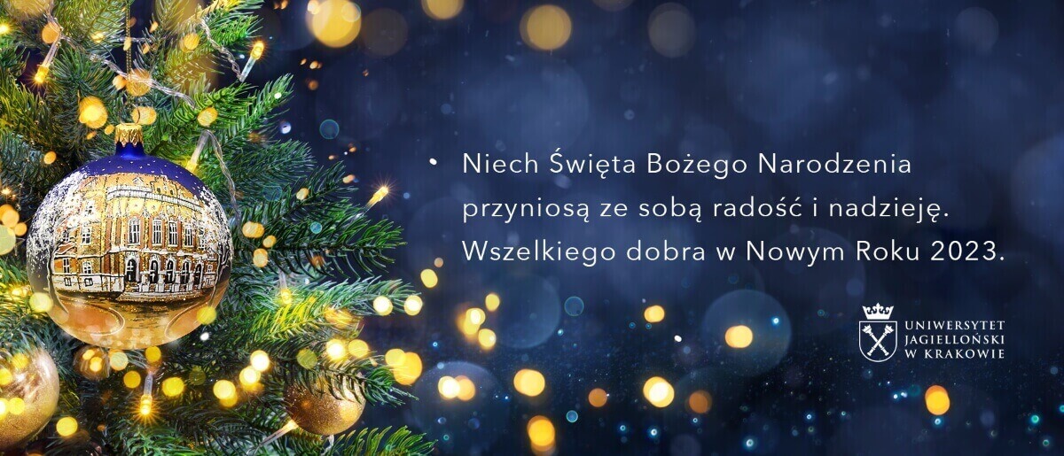 Kartka świąteczna ze stroikiem i najlepszymi życzeniami od Uniwersytetu Jagiellońskiego