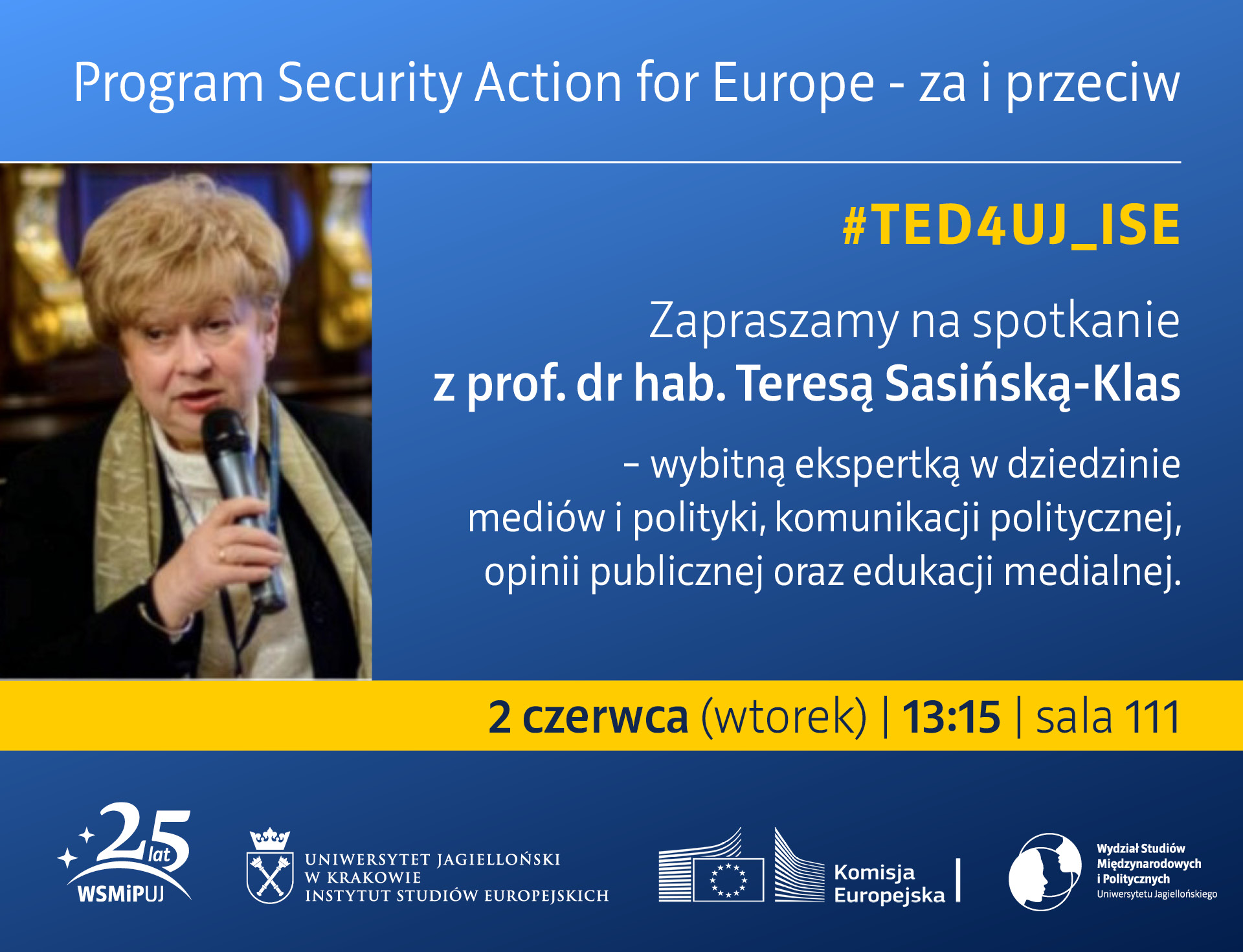 Spotkanie  z prof. dr hab. Teresą Sasińską-Klas | 2 czerwca, 13:15, sala 111
